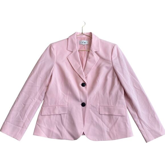 Le Suit Pastel Baby Pink‎ Blazer Womens Size 12 Double Button - Picture 1 of 5